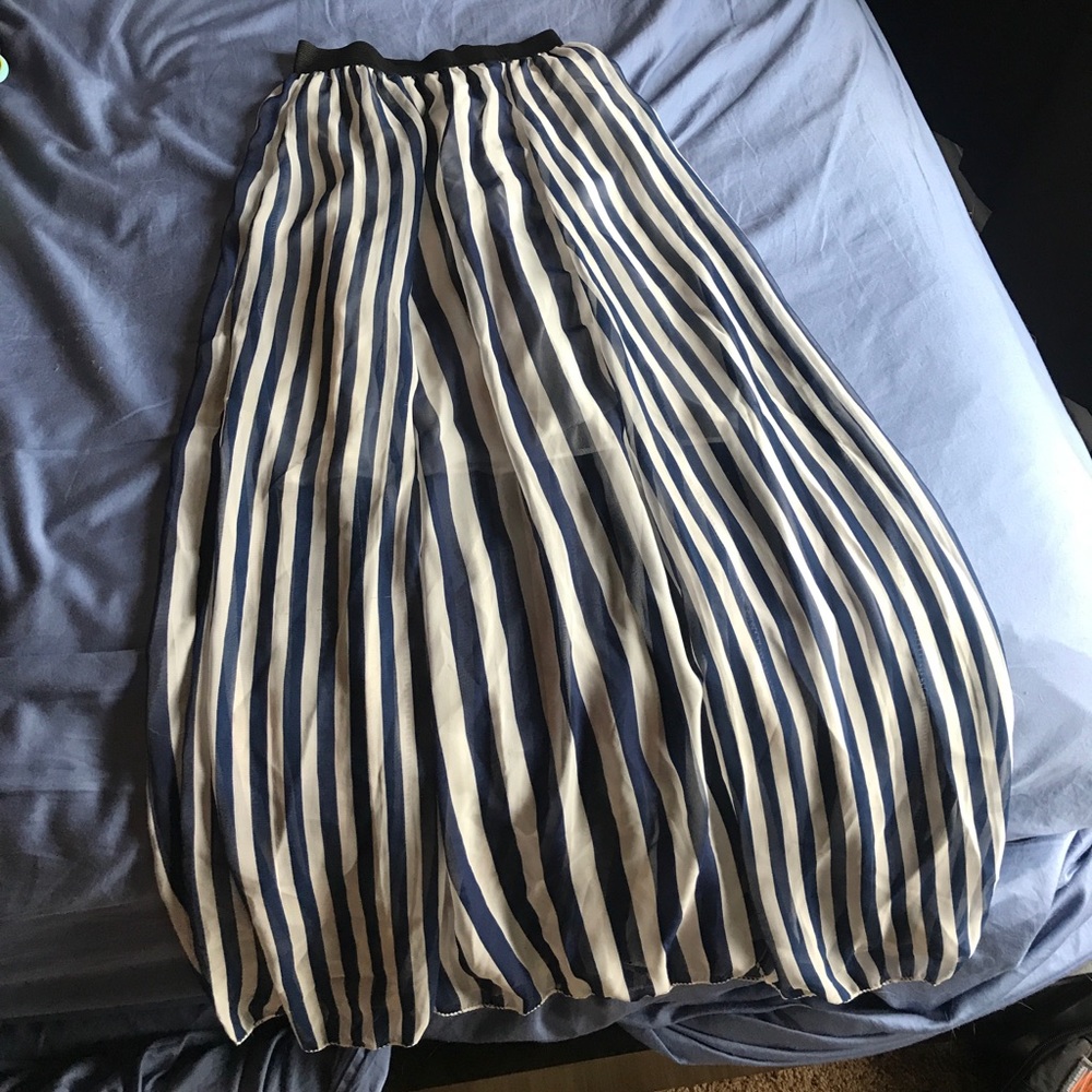 Blue and white striped skirt