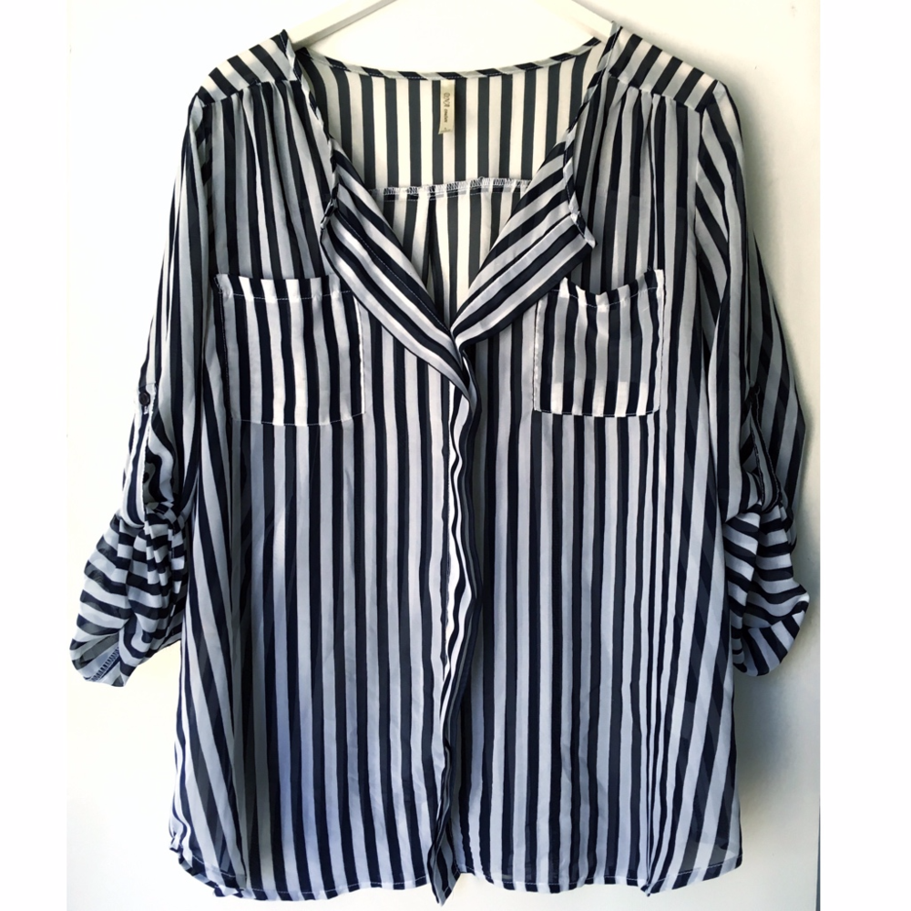 Sheery Navy Striped Blouse