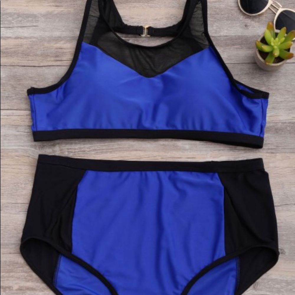 High waist mesh & blue bathing suit!