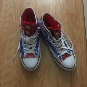 Red, White, & Blue Sequin Converse High Tops