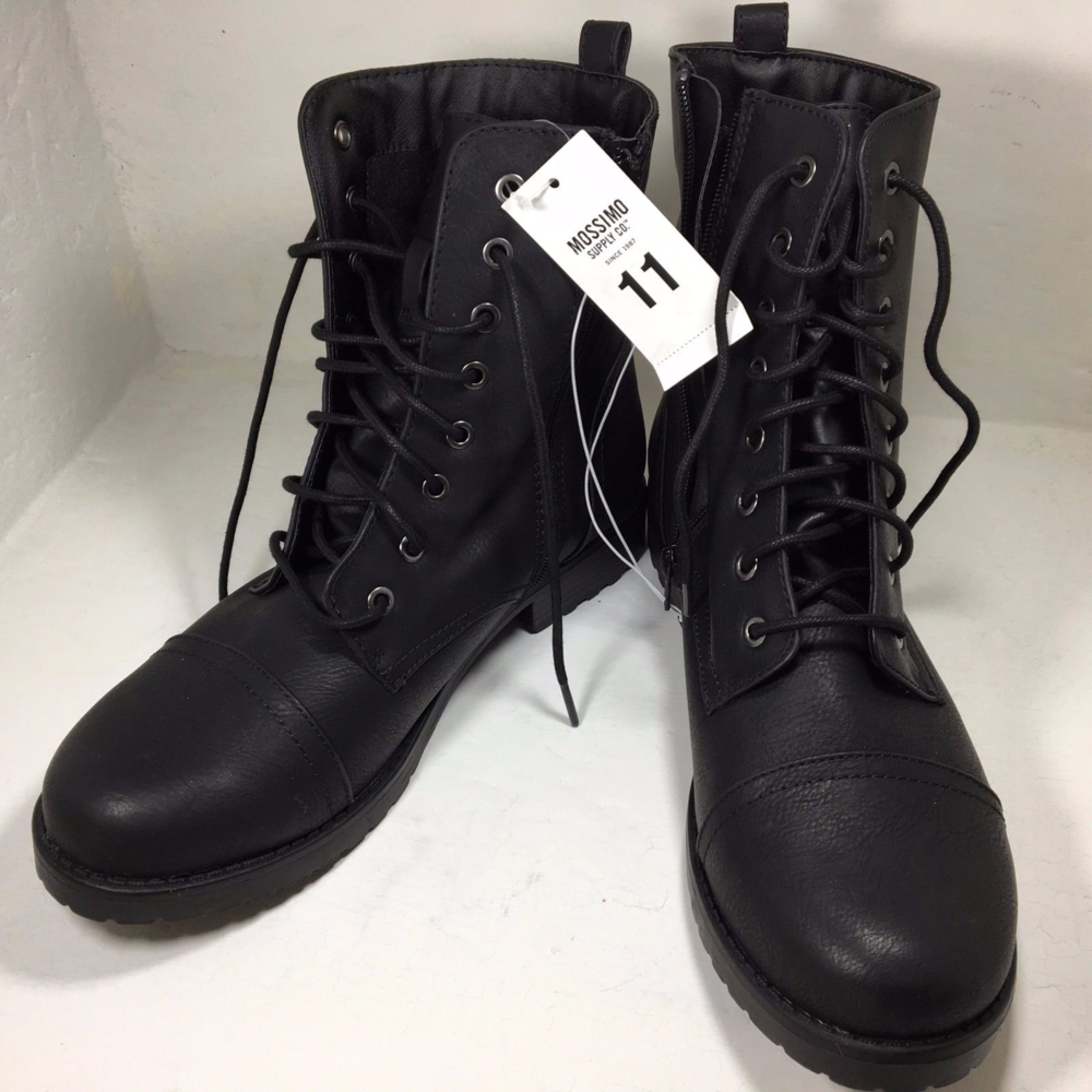 BRIT BLACK LACE UP COMBAT ANKLE BOOTS