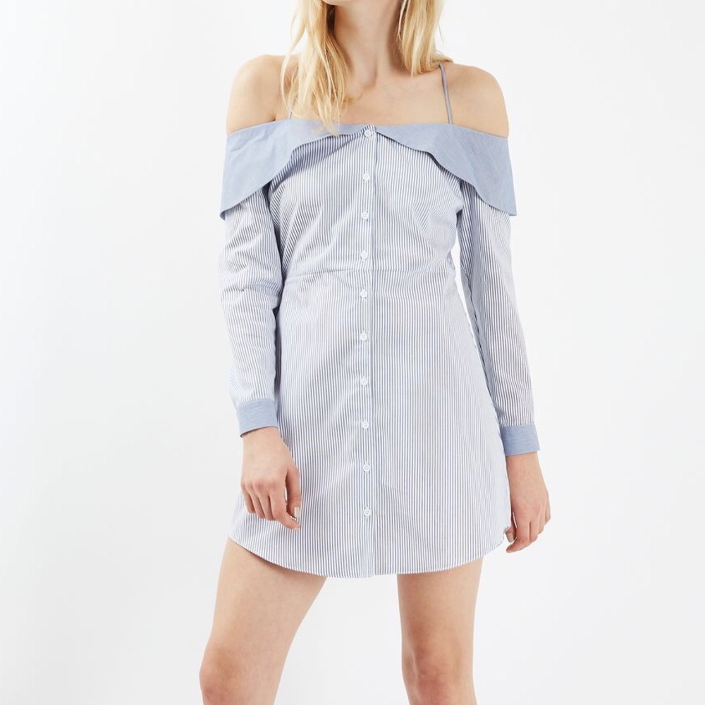 Topshop Stripe Bardot Shirtdress