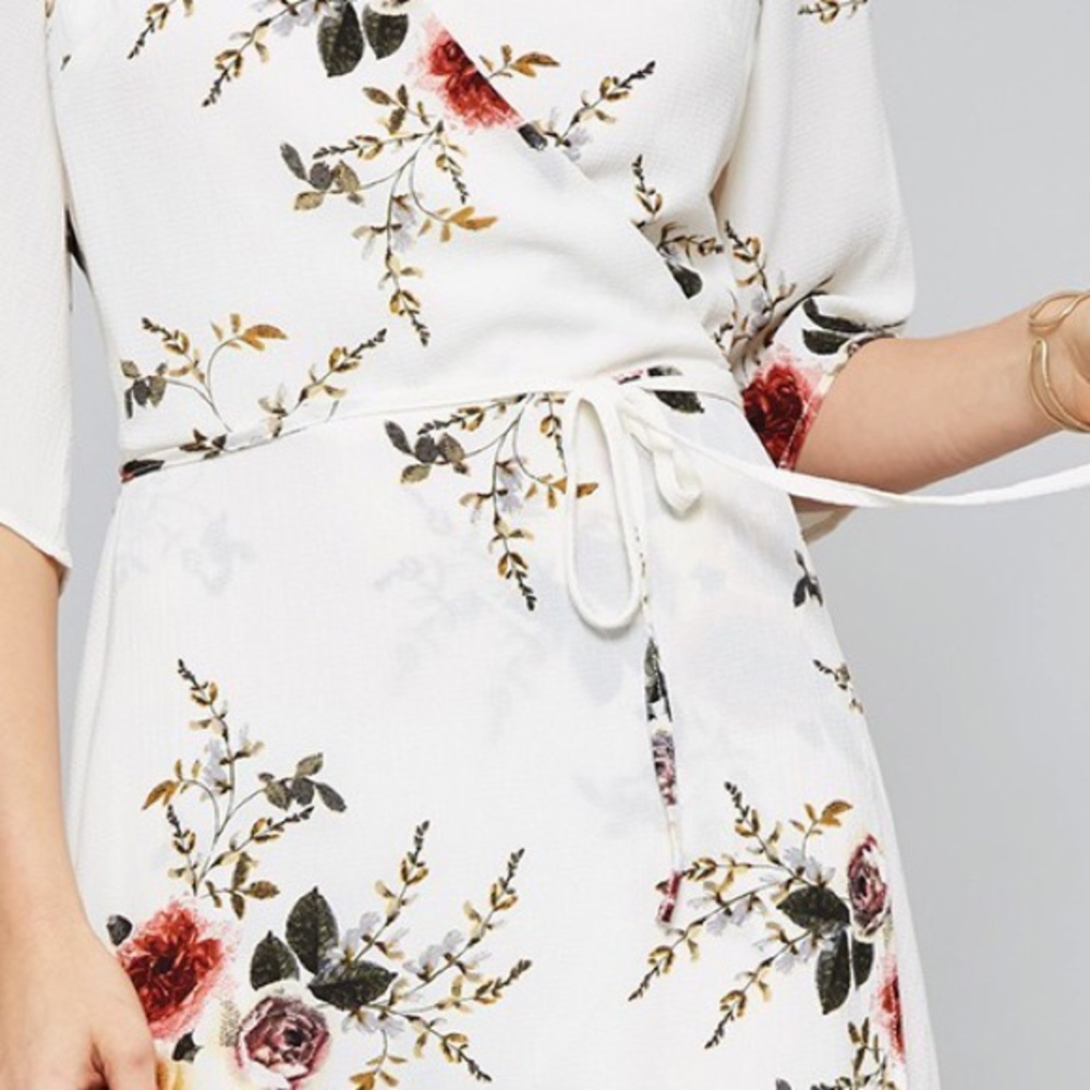 Ivory floral wrap tie sexy 3/4 sleeves maxi dress - Picture 4 of 4