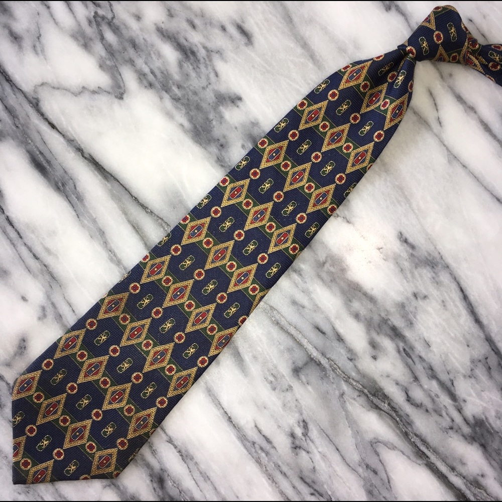 Vintage Tommy Hilfiger 100% Silk Blue Crest Tie