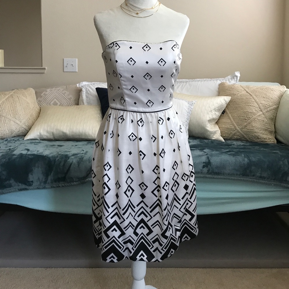 Strapless geometric black&rehire cocktail dress