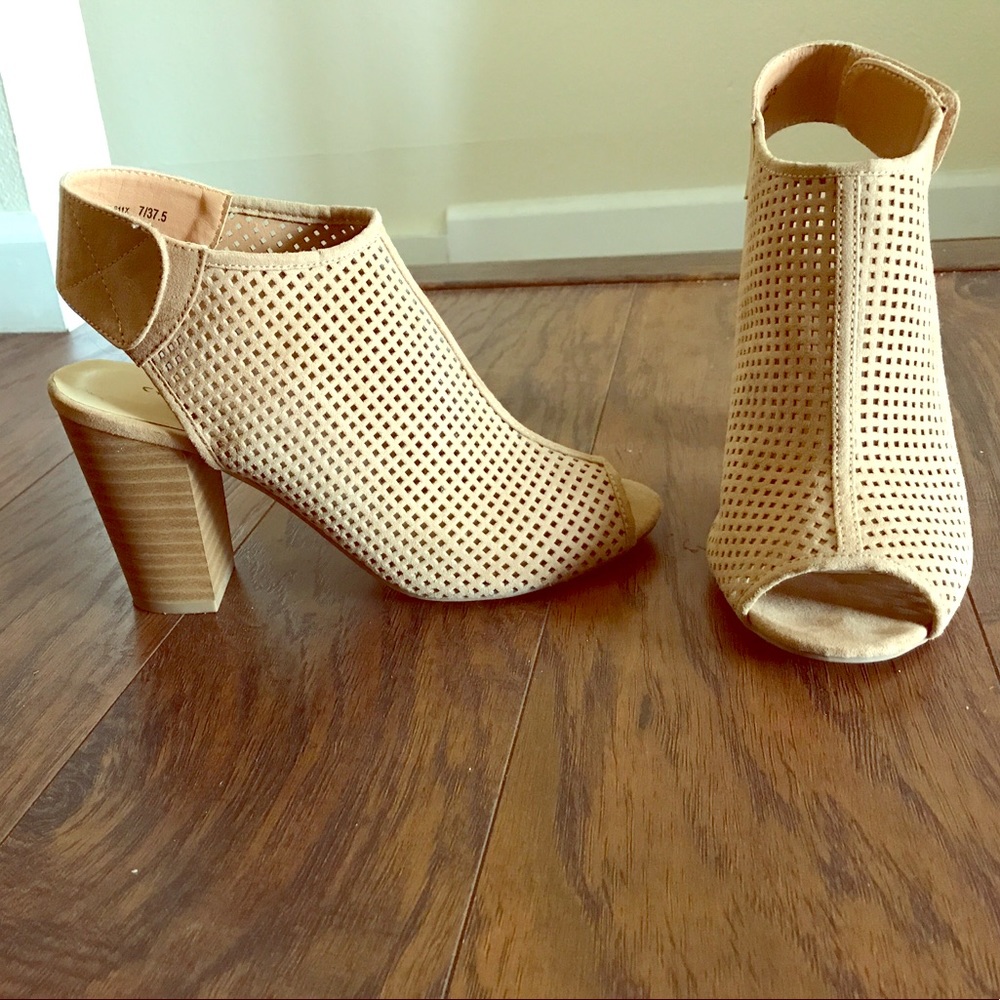 Nude Brown Open Toe Booties