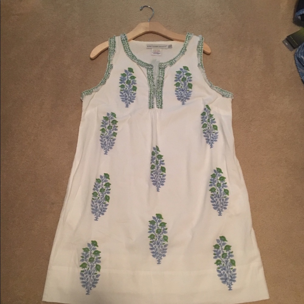 EUC Gretchen Scott White & Green Paisley Dress