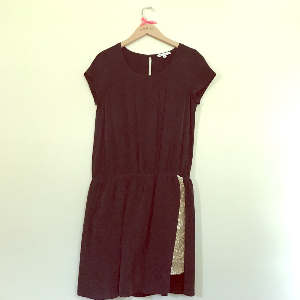 Open back black dress with golden sequin skirt