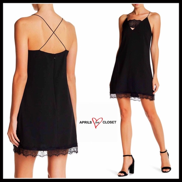 VEGAN LEATHER STRAPS CROCHET INSET MINI SLIP DRESS - Picture 5 of 8