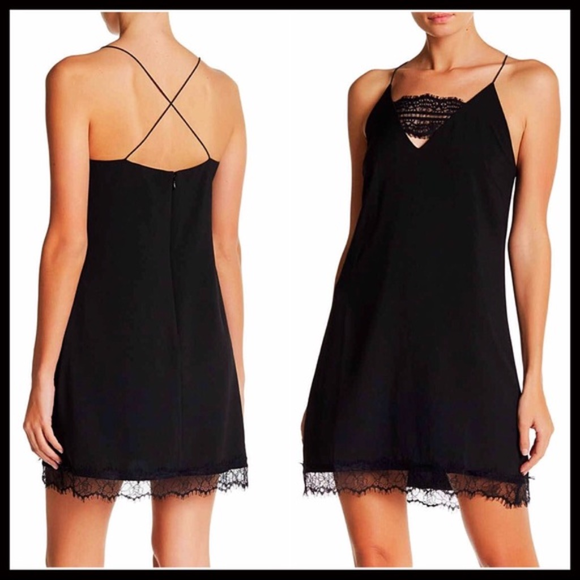 VEGAN LEATHER STRAPS CROCHET INSET MINI SLIP DRESS - Picture 7 of 8