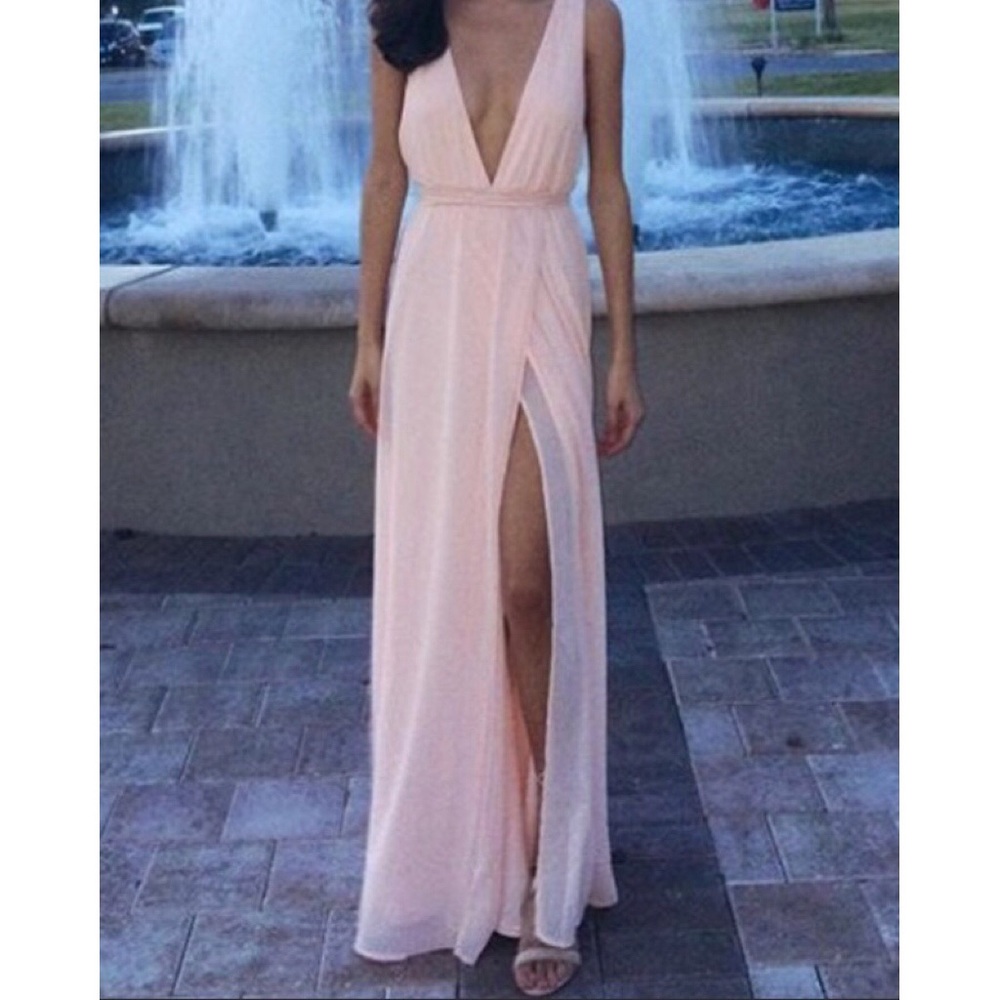 Blush Pink Chiffon Maxi Dress - Prom, bridesmaid