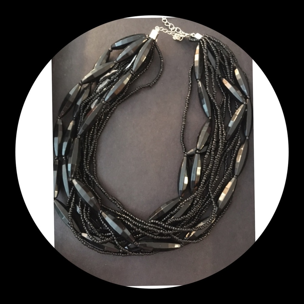 Beautiful Black Gathered Beaded Necklace