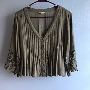 Olive Green Boho Blouse