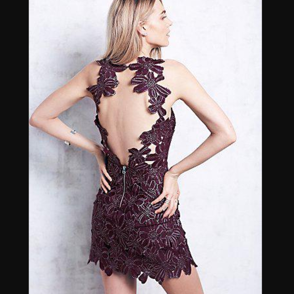 NWOT Free People Saylor maroon and silver dress - Picture 2 of 7
