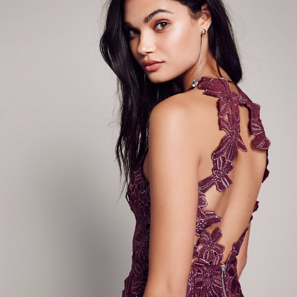 NWOT Free People Saylor maroon and silver dress - Picture 3 of 7