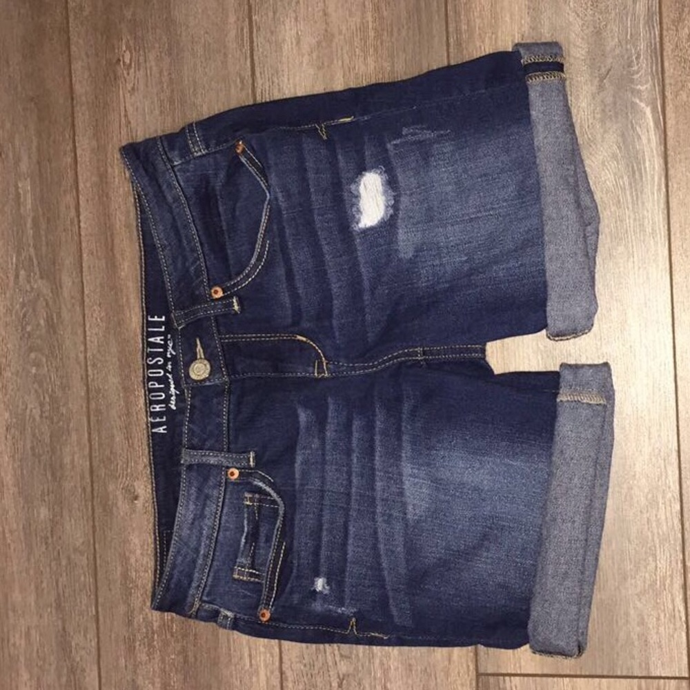 Dark blue ripped mid rise shorts from Aeropostale