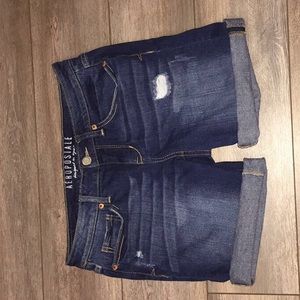 Dark blue ripped mid rise shorts from Aeropostale