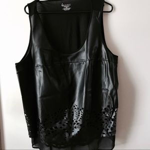 Laser cut faux leather tank top