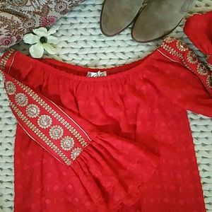 🔥 SALE! Va Va Red off the shoulder beaded dress