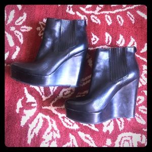 MICHAEL by Michael Kors black leather wedge bootie