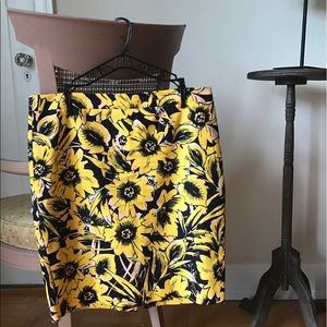 J. Crew "The Pencil Skirt" - Yellow/Navy Floral