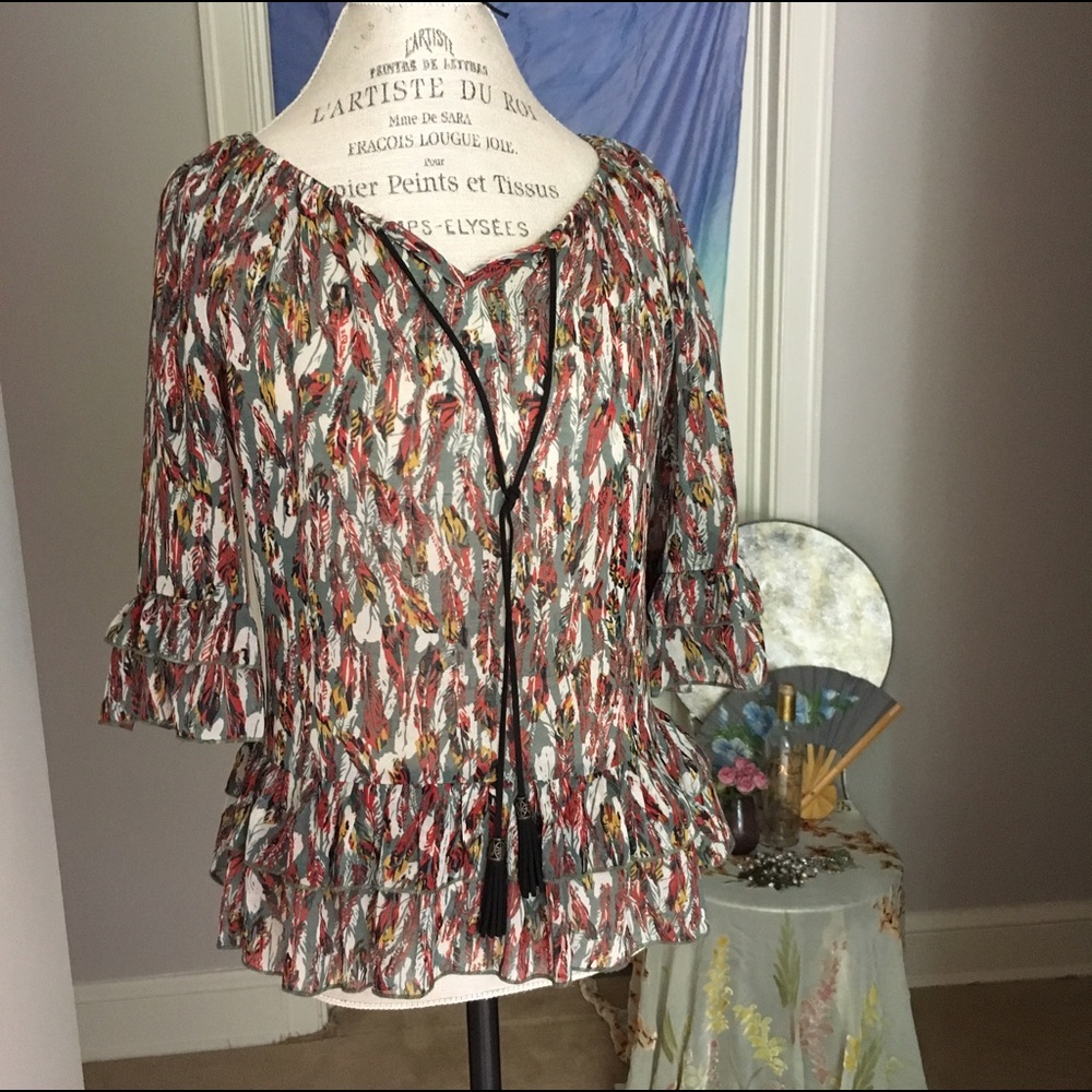 🚫Donated🌪🚫Feather and Leather Sheer Blouse