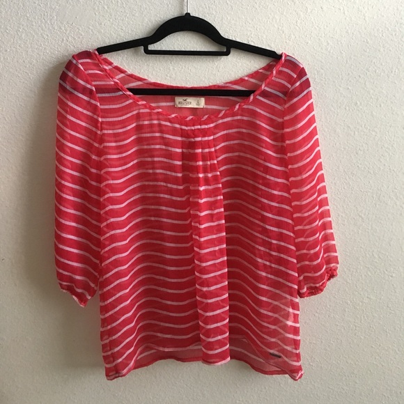 sheer red and white striped blouse - Picture 2 of 3