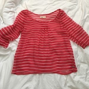 sheer red and white striped blouse