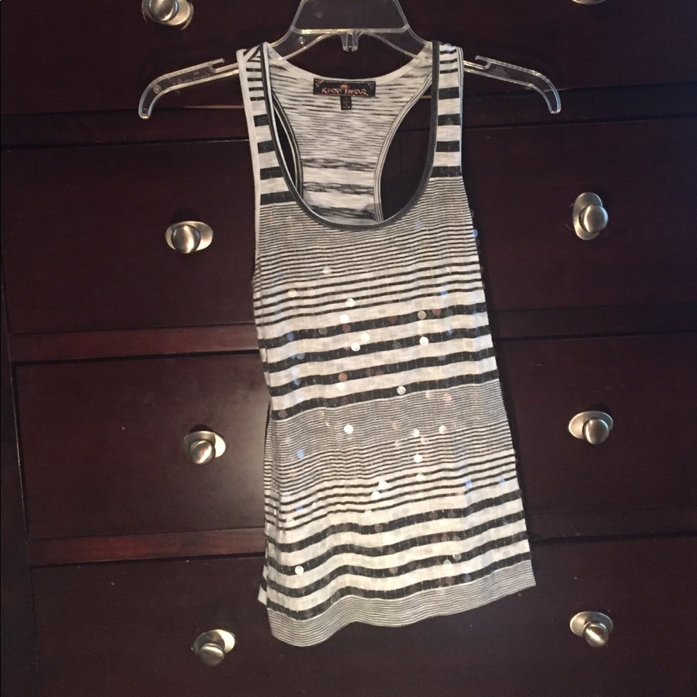 Cute navy and cream striped razor back tank