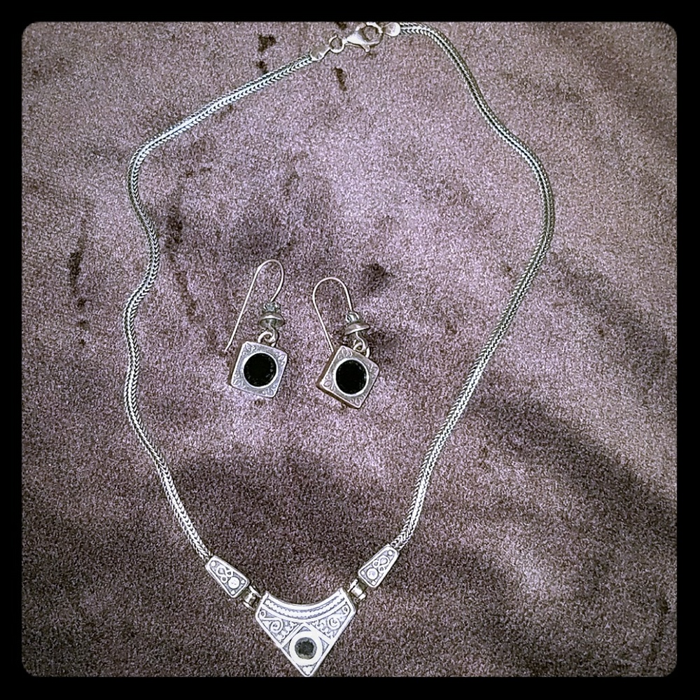 Sterling silver & onyx necklace and earrings