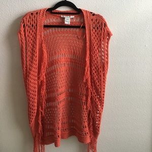 knit/crochet cardigan, red/orange