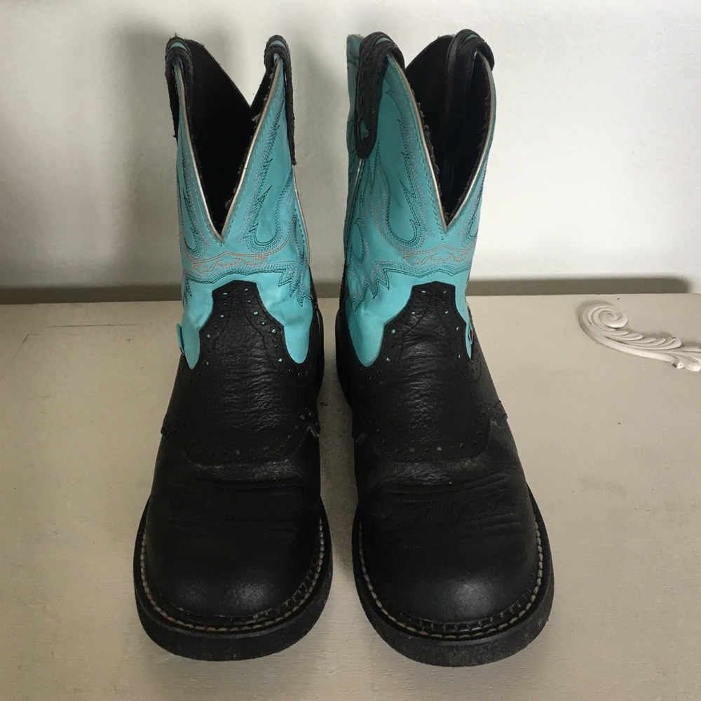 Justin gypsy collection teal and black boots.