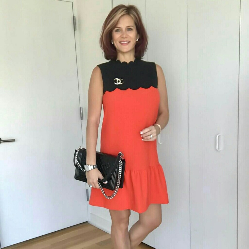 🎉HP🎉XL Victoria Beckham Orange Scallop Dress - Picture 3 of 8