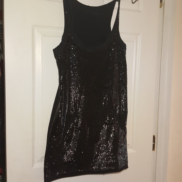BCBGMAXAZRIA Blk Sequin Distressed Jersey Mini - Picture 4 of 8