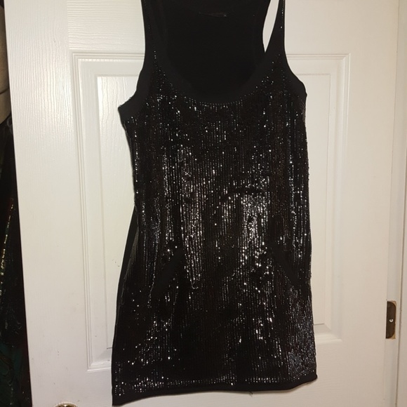 BCBGMAXAZRIA Blk Sequin Distressed Jersey Mini - Picture 5 of 8