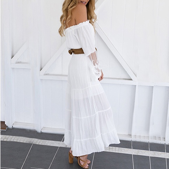 Tiered Lace Sleeve Boho Maxi Dress White - Picture 3 of 8