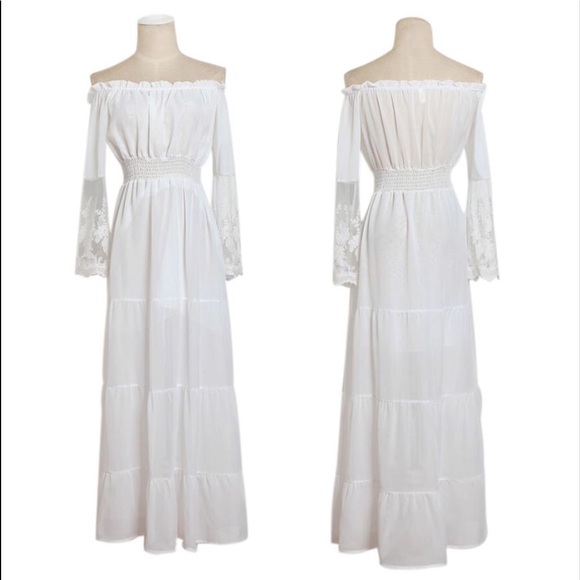Tiered Lace Sleeve Boho Maxi Dress White - Picture 7 of 8