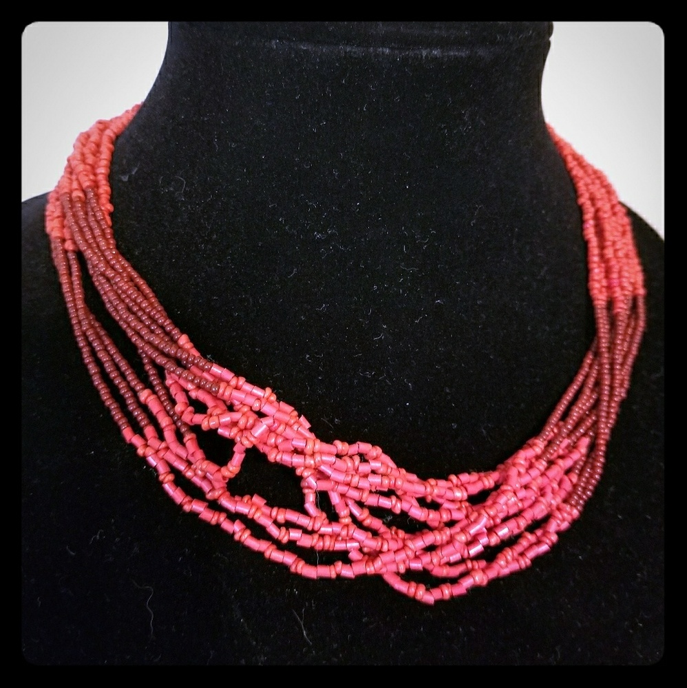 Red Multistrand Necklace.