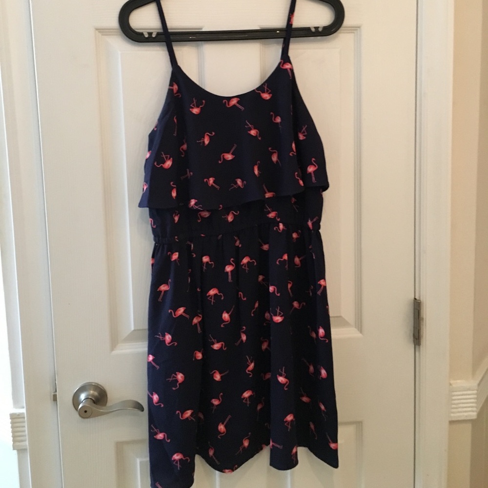 Navy, pink flamingo dress