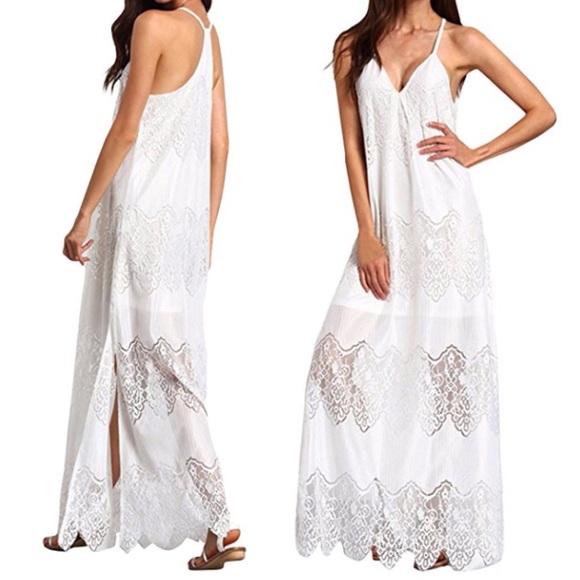 Floral Crochet Lace Racerback Maxi Dress - Picture 3 of 5