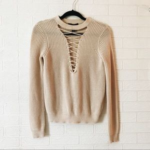 Cream FOREVER21 Lace up sweater!!!