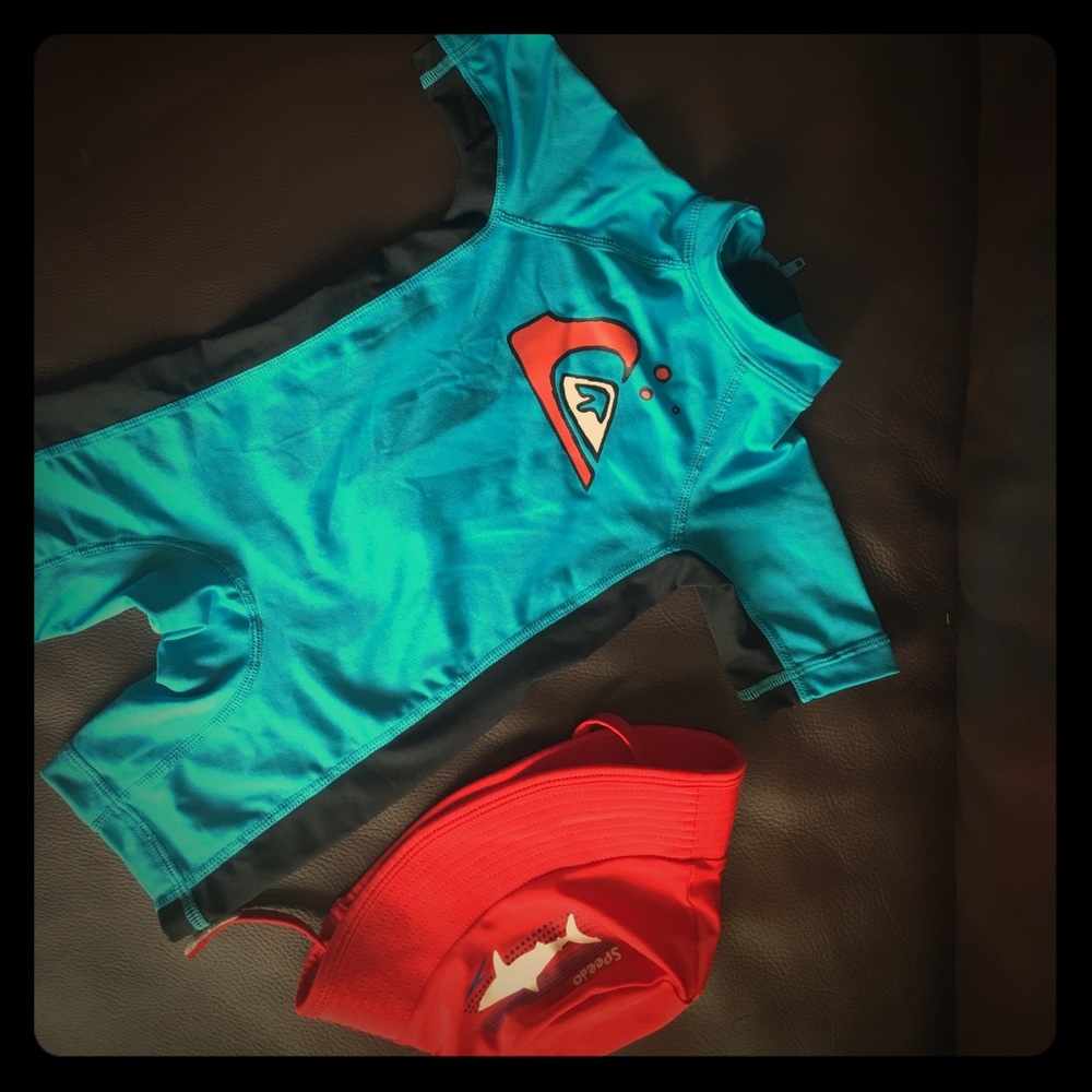 Quiksilver and Speedo toddler boys swim suit/hat