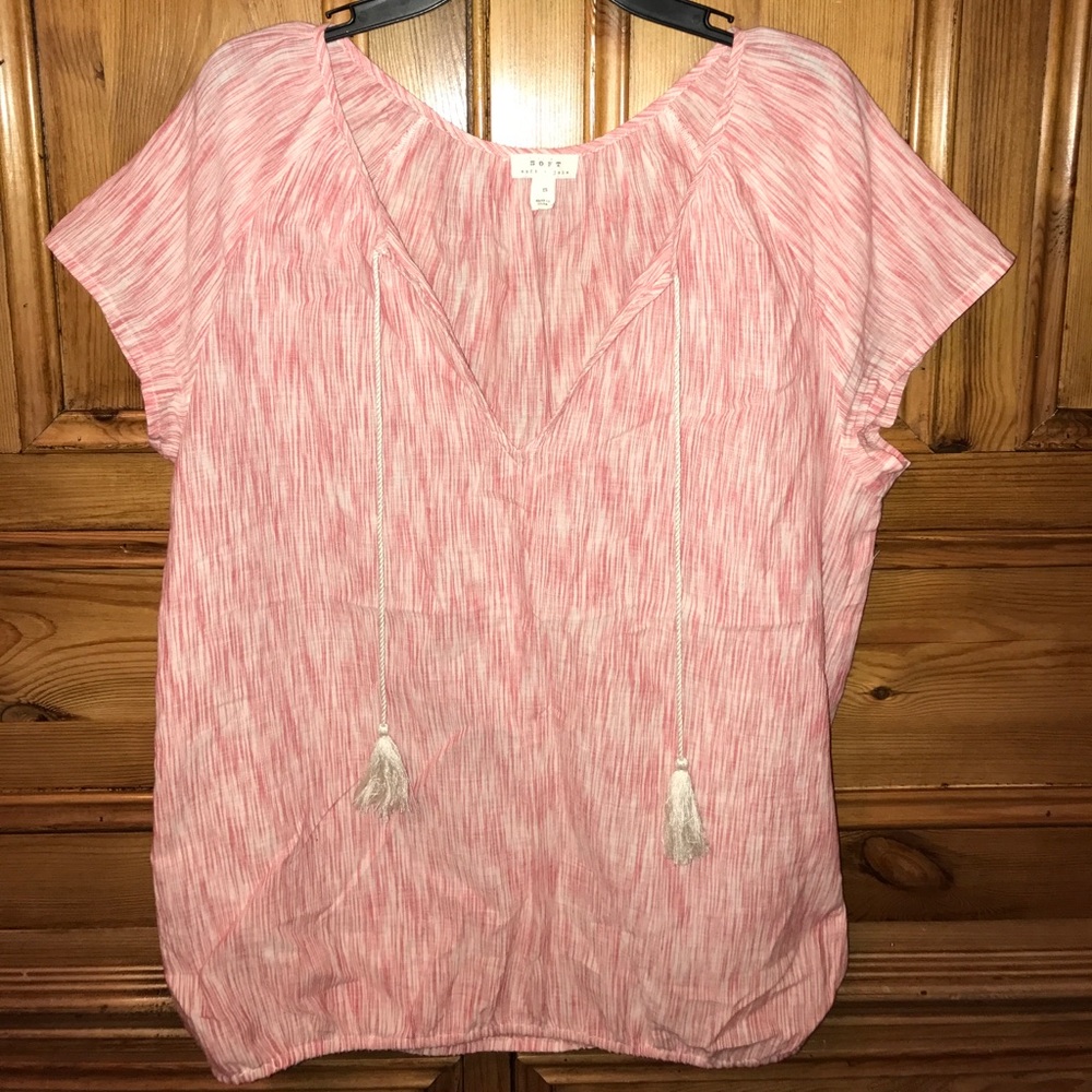 Red & White Blouse w/ tassels