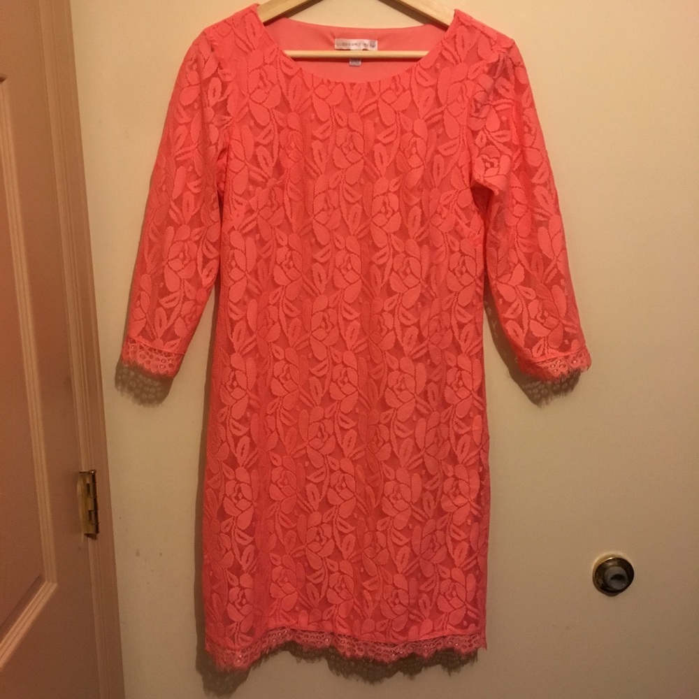Coral Lace Detail Dress - Picture 2 of 6