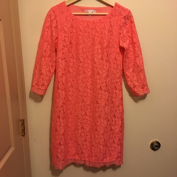 Coral Lace Detail Dress - Picture 2 of 6