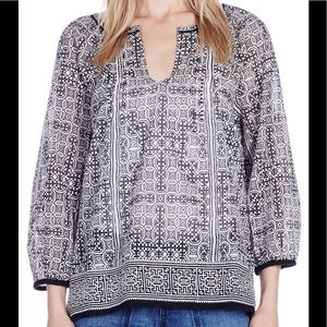 Joie Black & White Cherree Print Split Neck Blouse