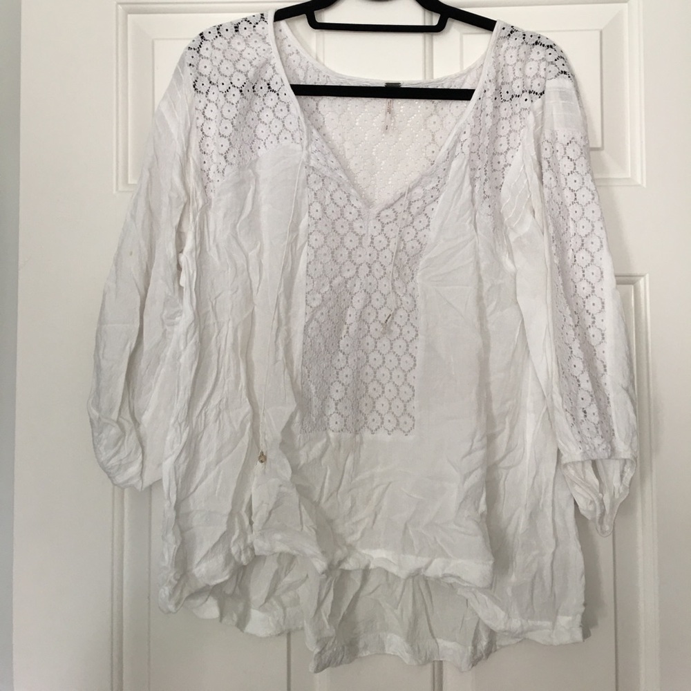 Free People White Eyelet Shirt