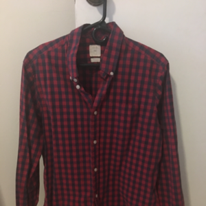 Gap Red and Navy Checkered Long-Sleeve Shirt