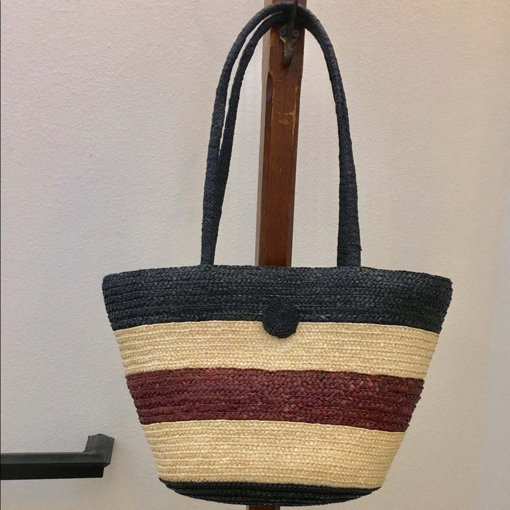 Straw Tote.  Black, brown and natural color.