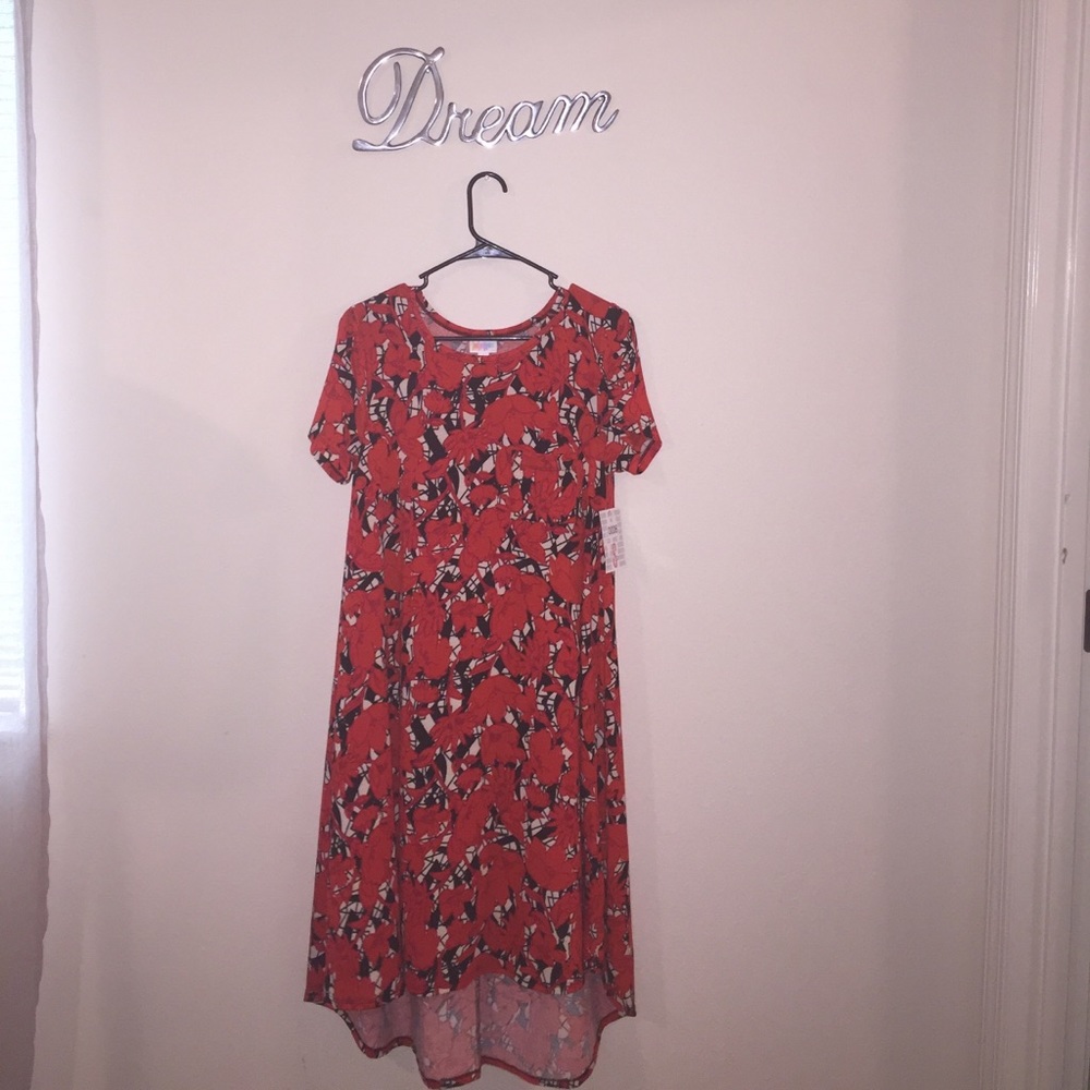 Black/White LuLaRoe Carly with Red Floral Overlay